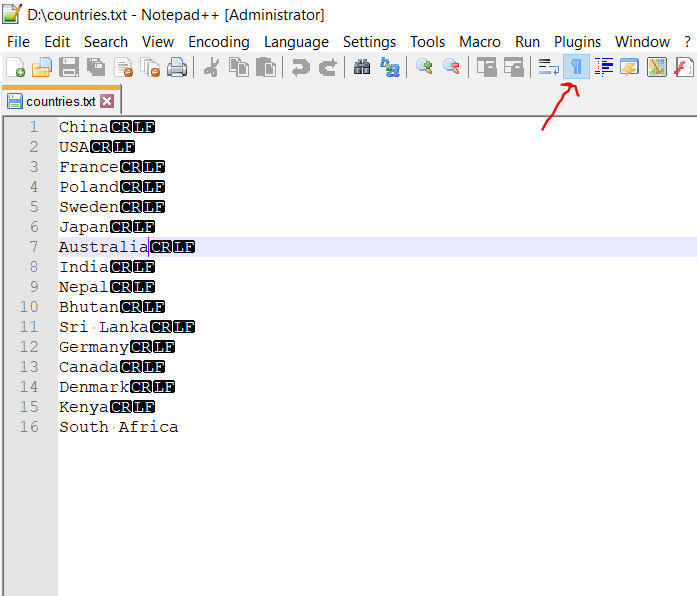 Turn off CRLF Characters Notepad++